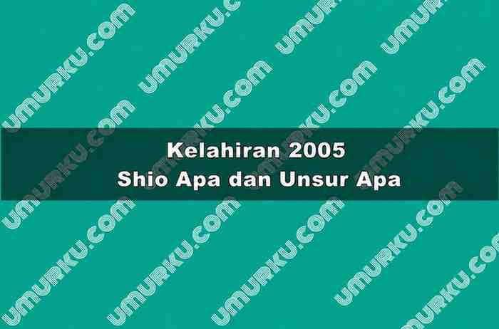 Kelahiran 2005 Shio Apa dan Unsur Apa