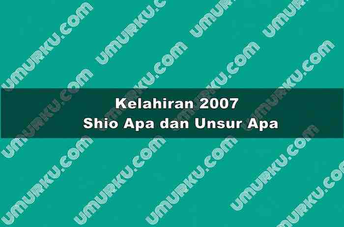 Kelahiran 2007 Shio Apa dan Unsur Apa