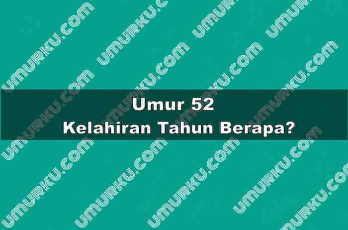 Umur 52 Kelahiran Tahun Berapa