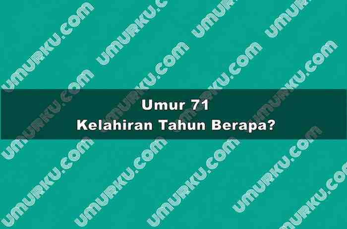 Umur 71 Kelahiran Tahun Berapa