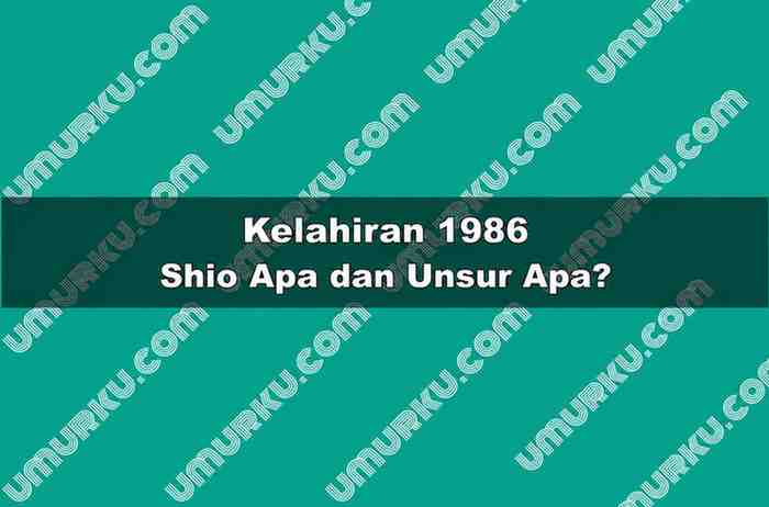 Kelahiran 1986 Shio Apa dan Unsur Apa